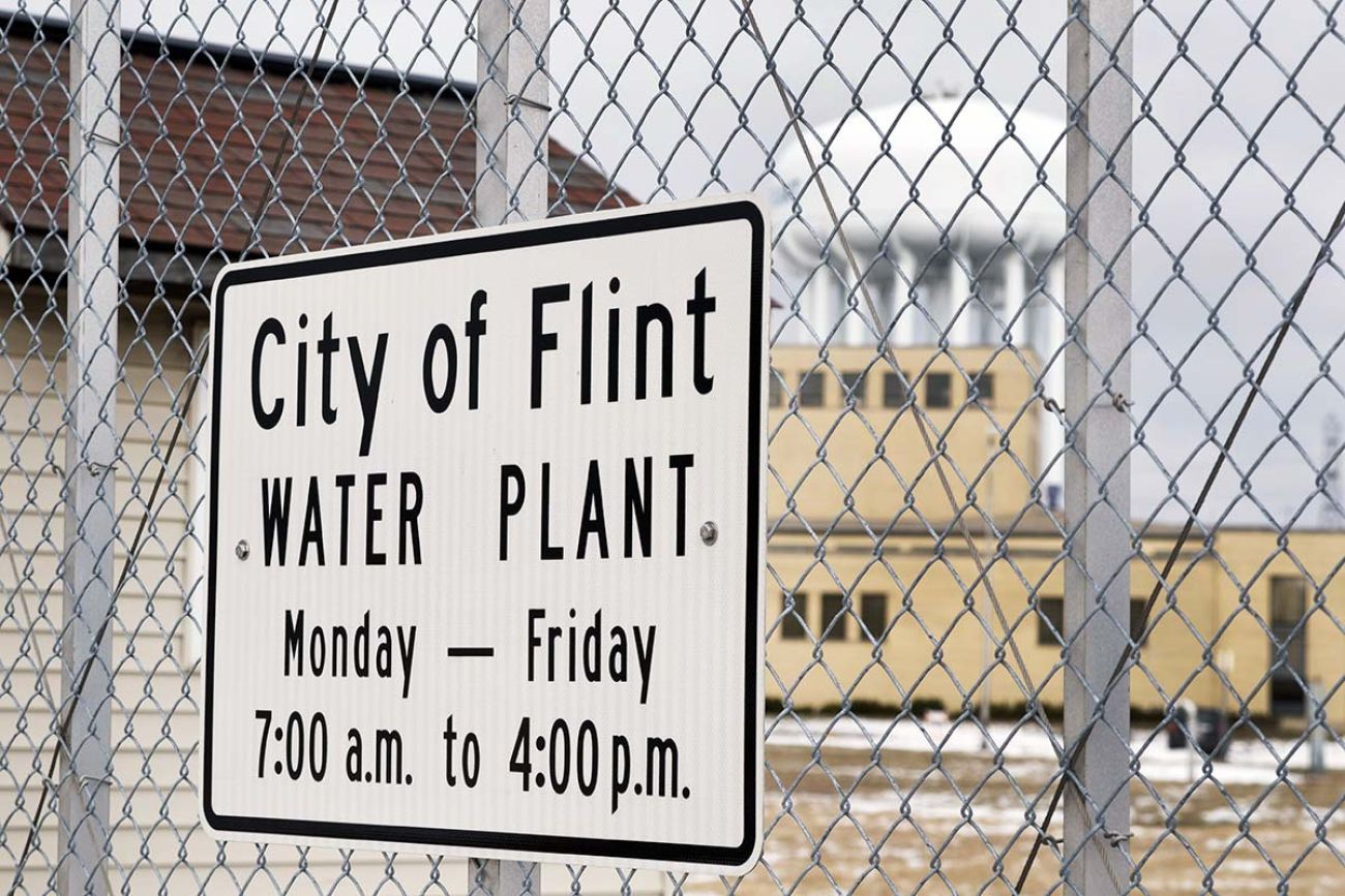 A gate in front of the Flint water plant.