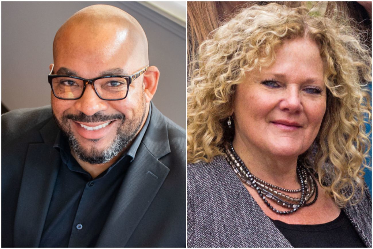 Headshots of Sean de Four and Janet Reynolds Snyder.
