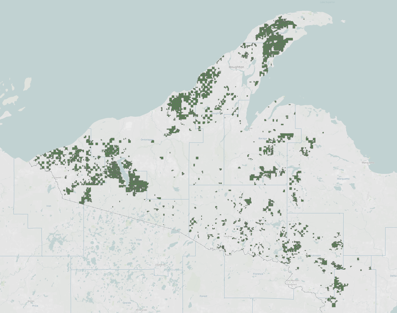 A map of the Upper Peninsula.