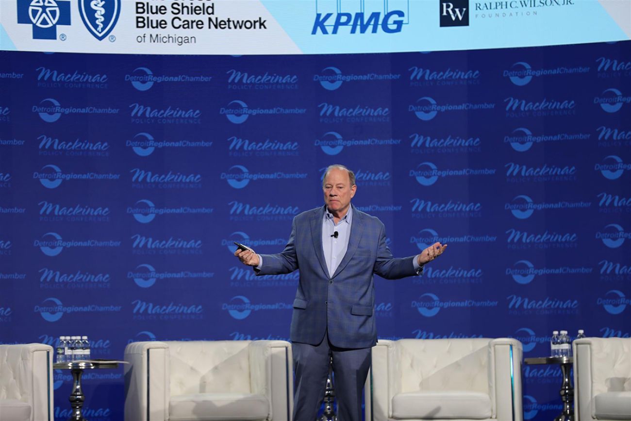 Detroit Mayor Mike Duggan on a stage. 
