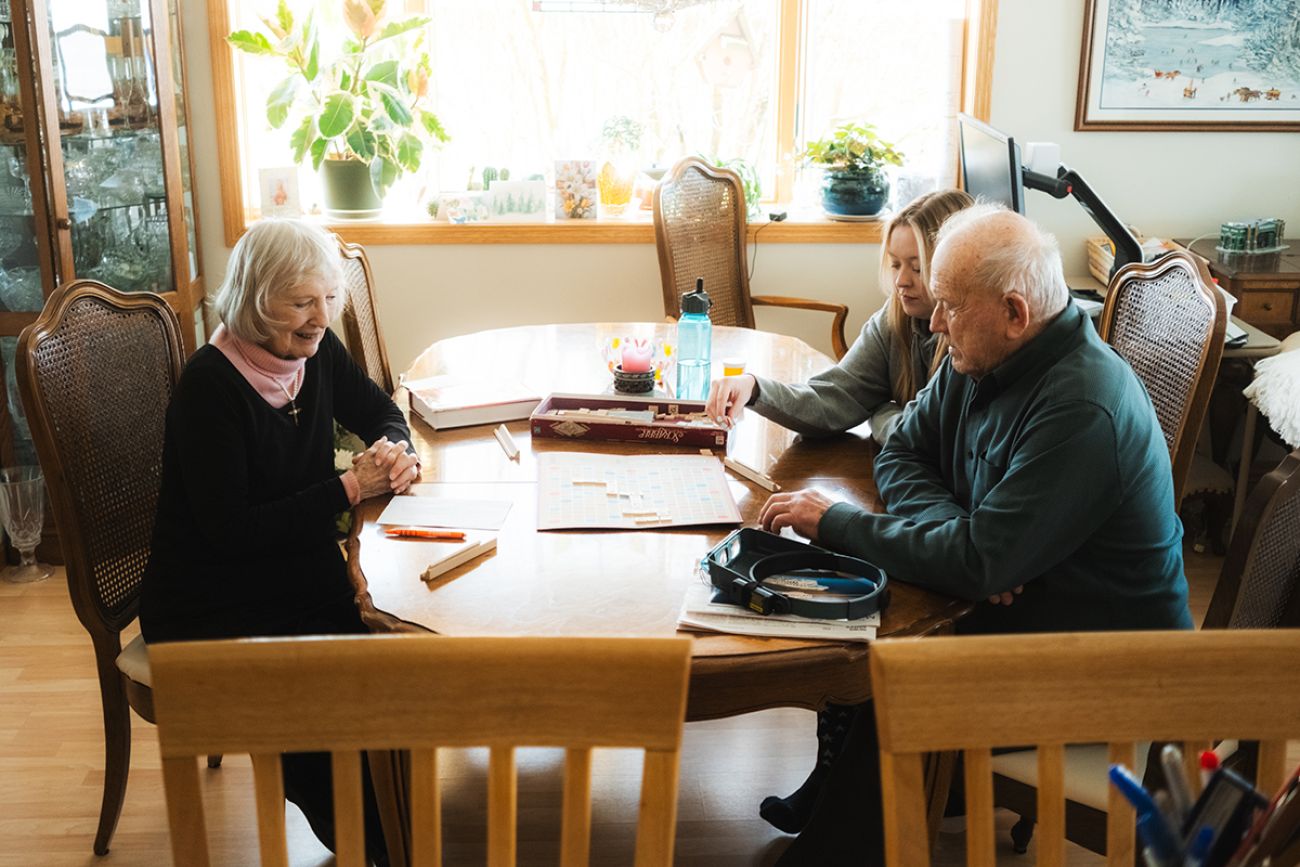 Walter and Gertie Servia sit at a table