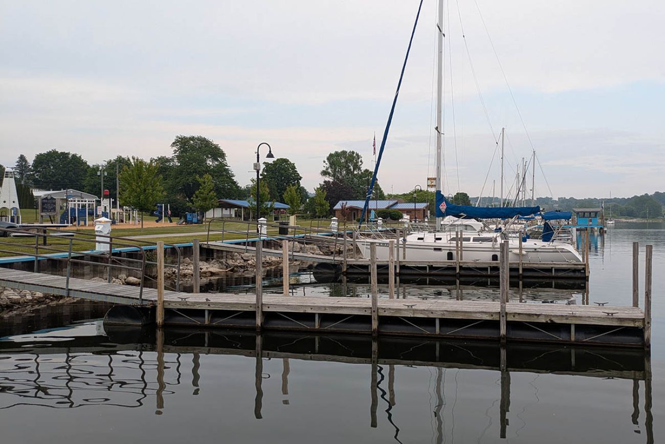 Boats are parked at Frankfort, Michigan's Municipal Marina.