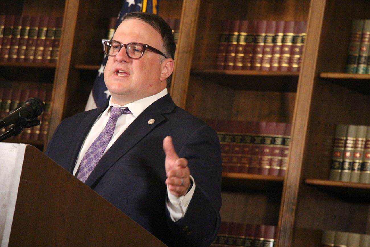 House Speaker Matt Hall, R-Richland Township, speaks at a podium.