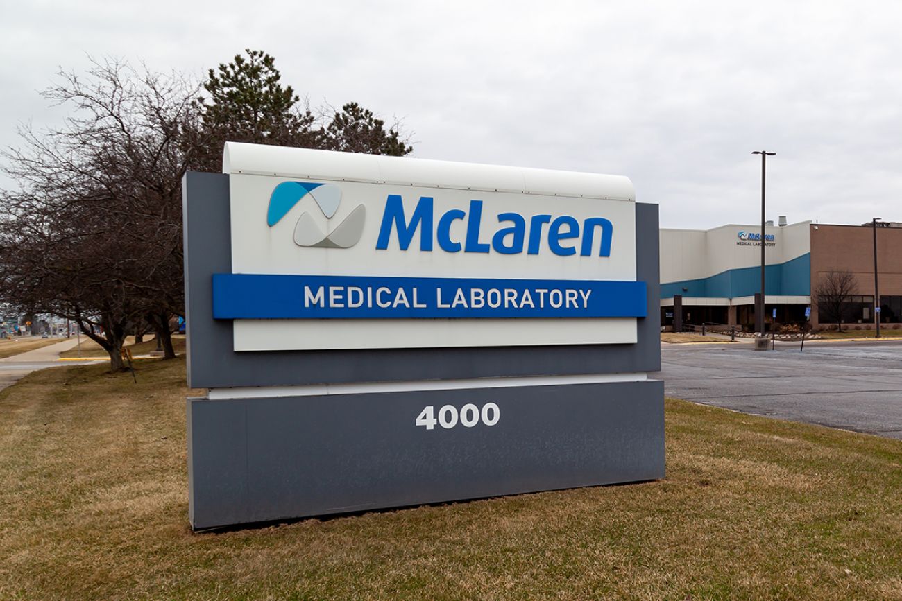 A sign for McLaren Medical Laboratory in Flint, Michigan.