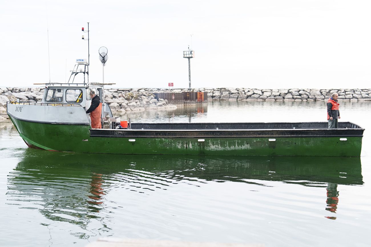 A green boat in Michigan.