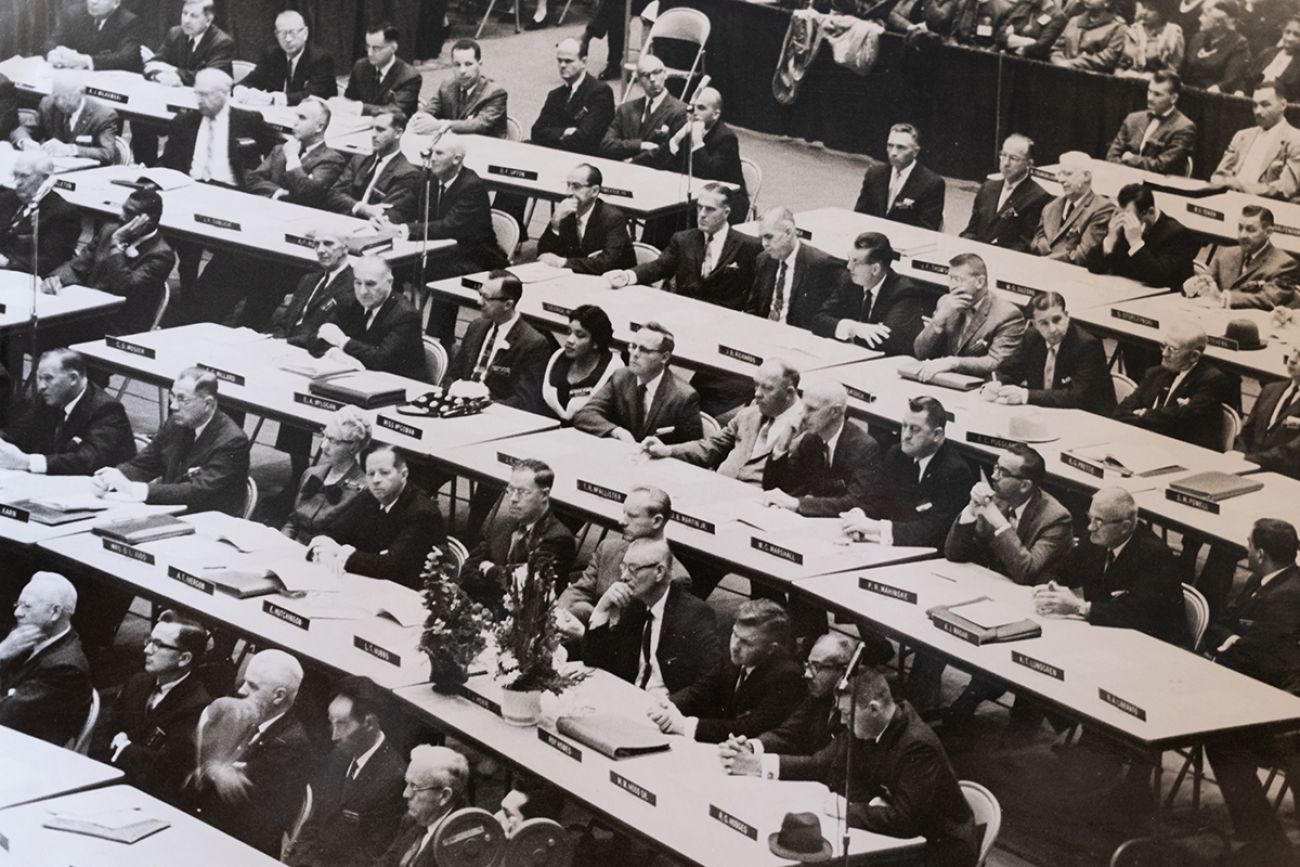 A black-and-white photo of Michigan’s 1961-62 convention.