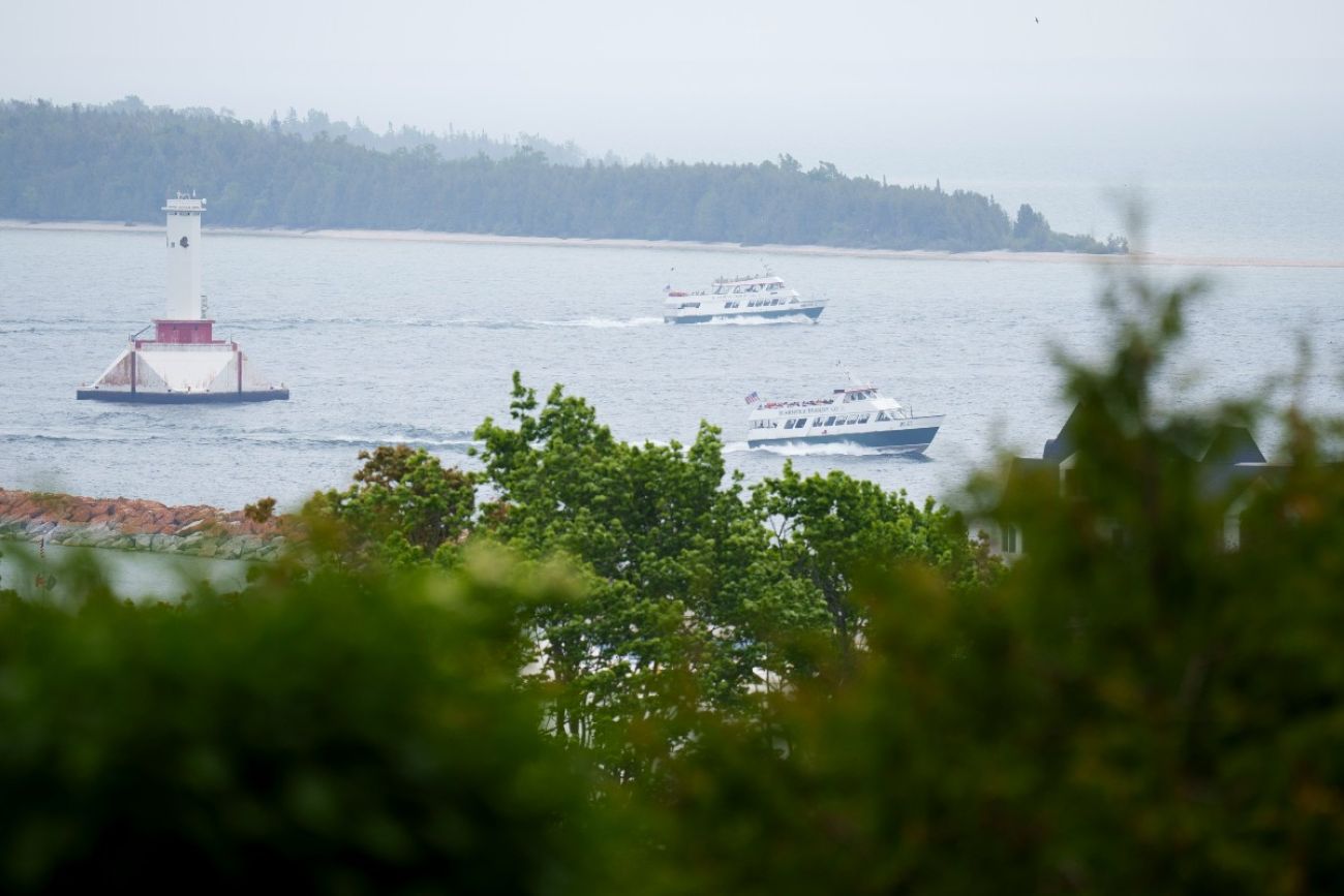 Two ferries in the harbor