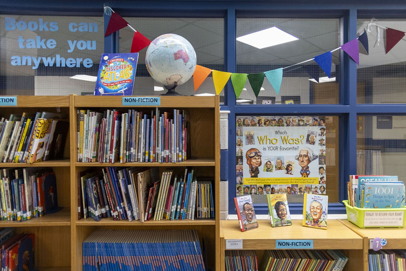 A library at a Michigan school in the Holt Public School District on Tuesday, Jan. 28, 2025.