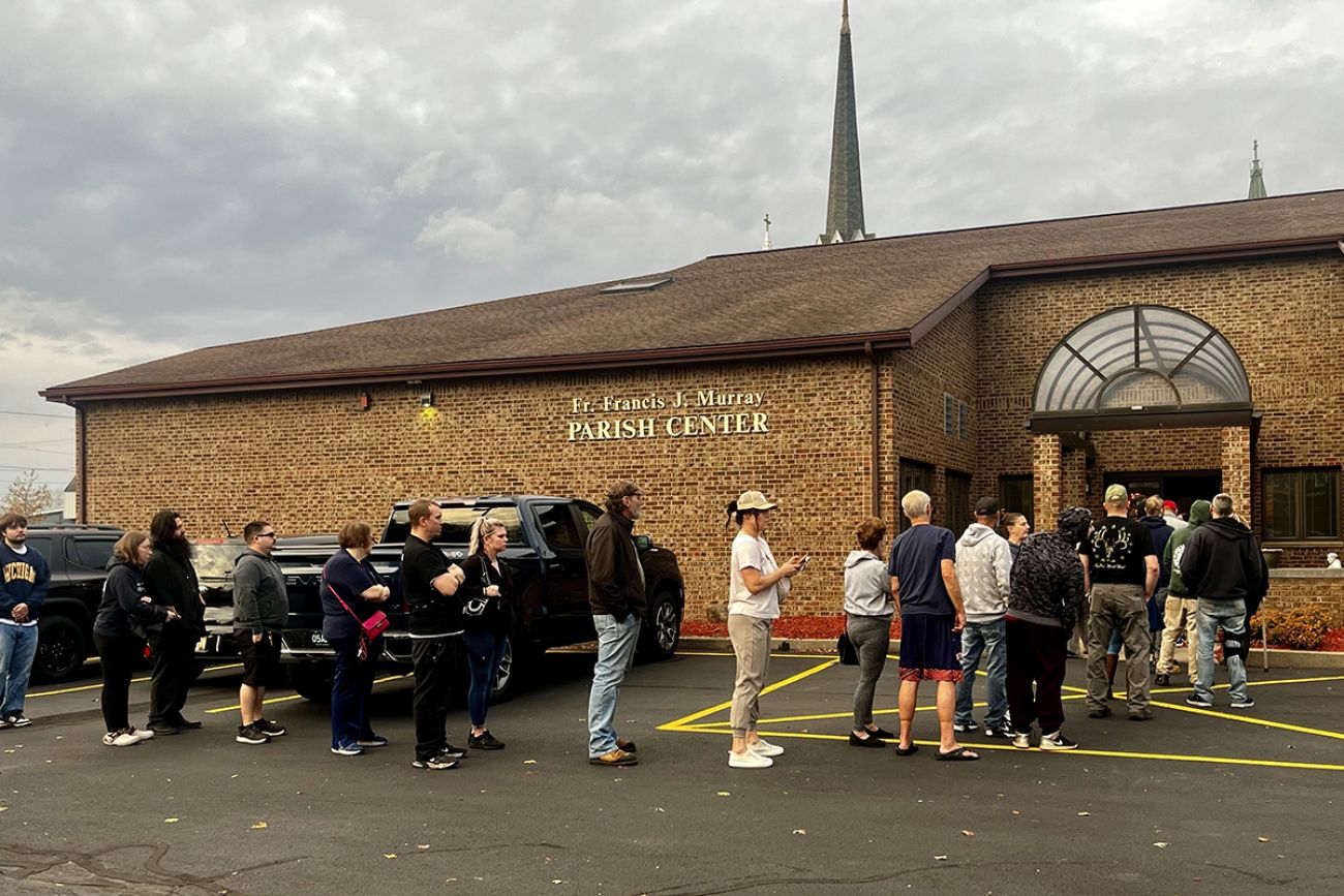 People standing outside a church to vote in the November 2024 election.
