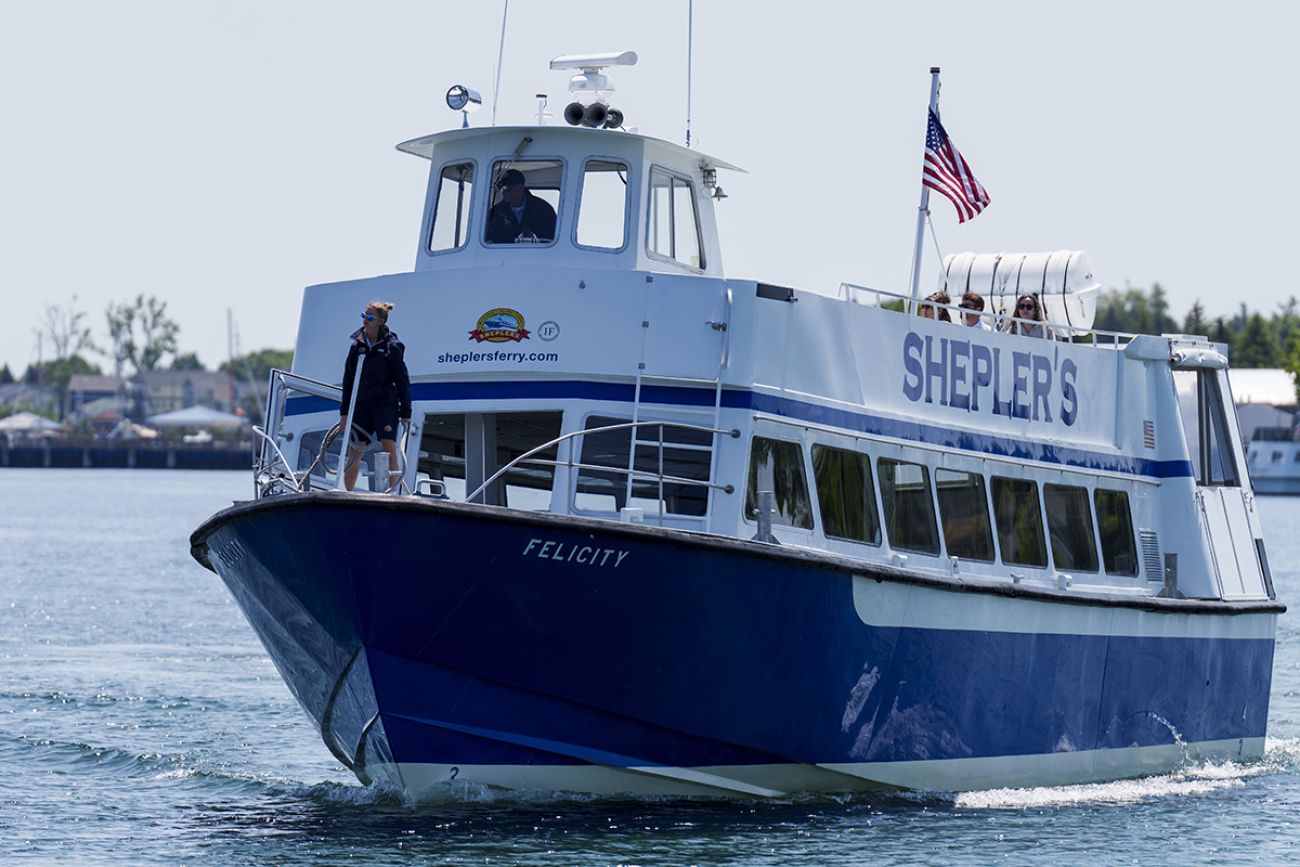 Shepler’s Mackinac Island Ferry in the water. 