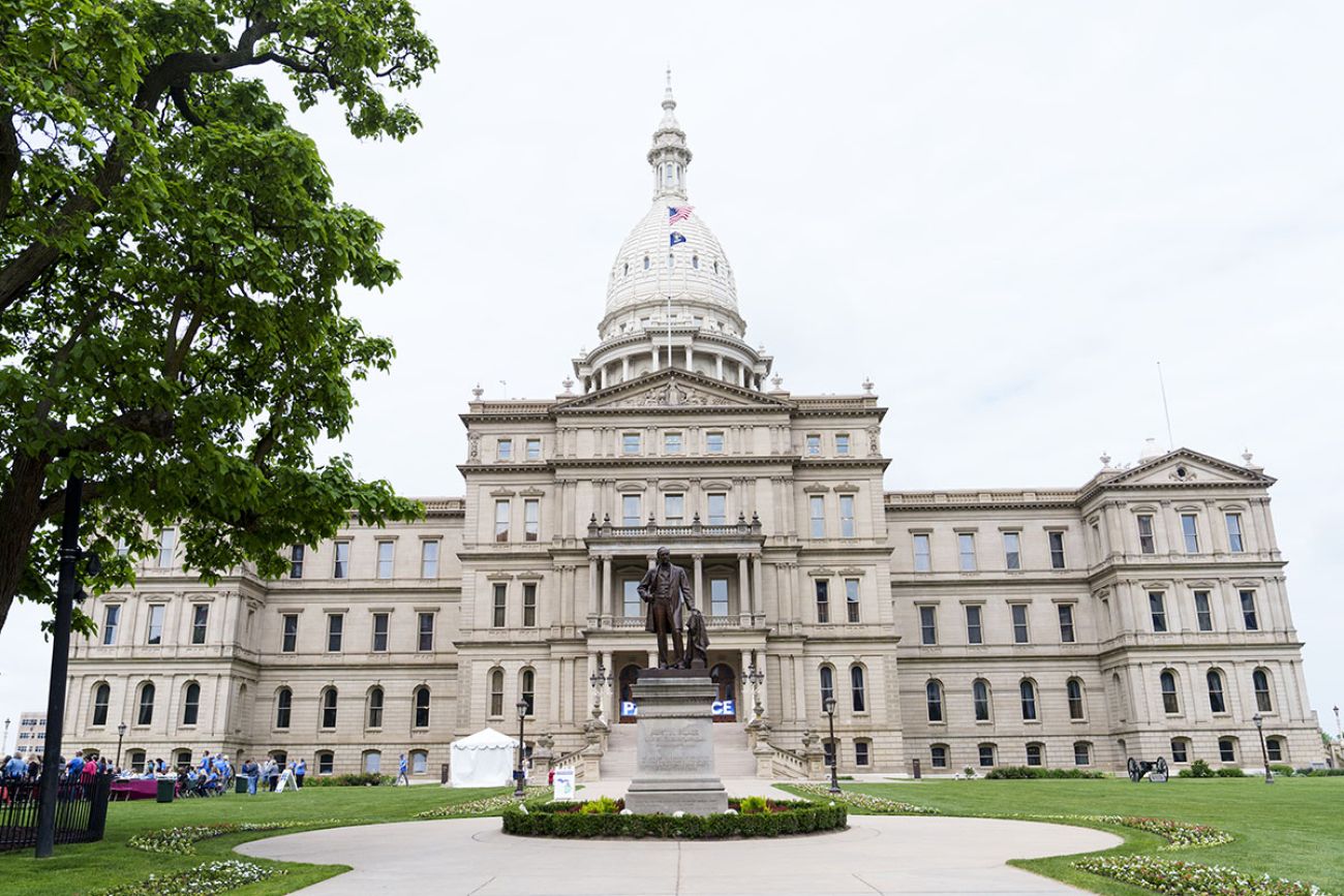 Outside view of the Michigan State Capitol in Lansing, Mich.