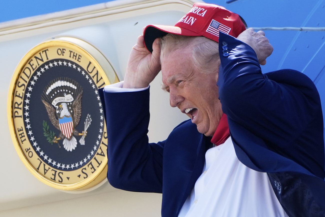 President Donald Trump coming out of Air Force One.
