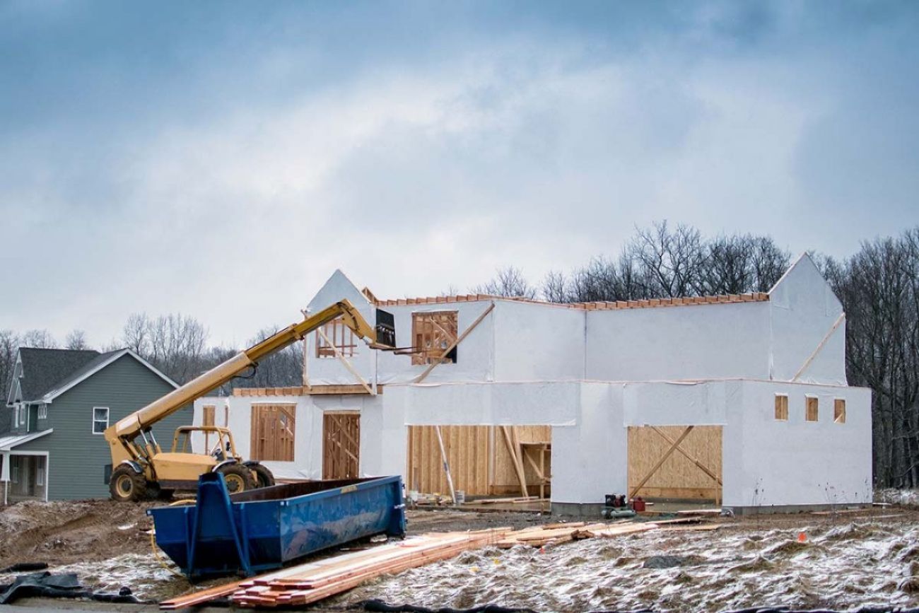 A house is seen under construction