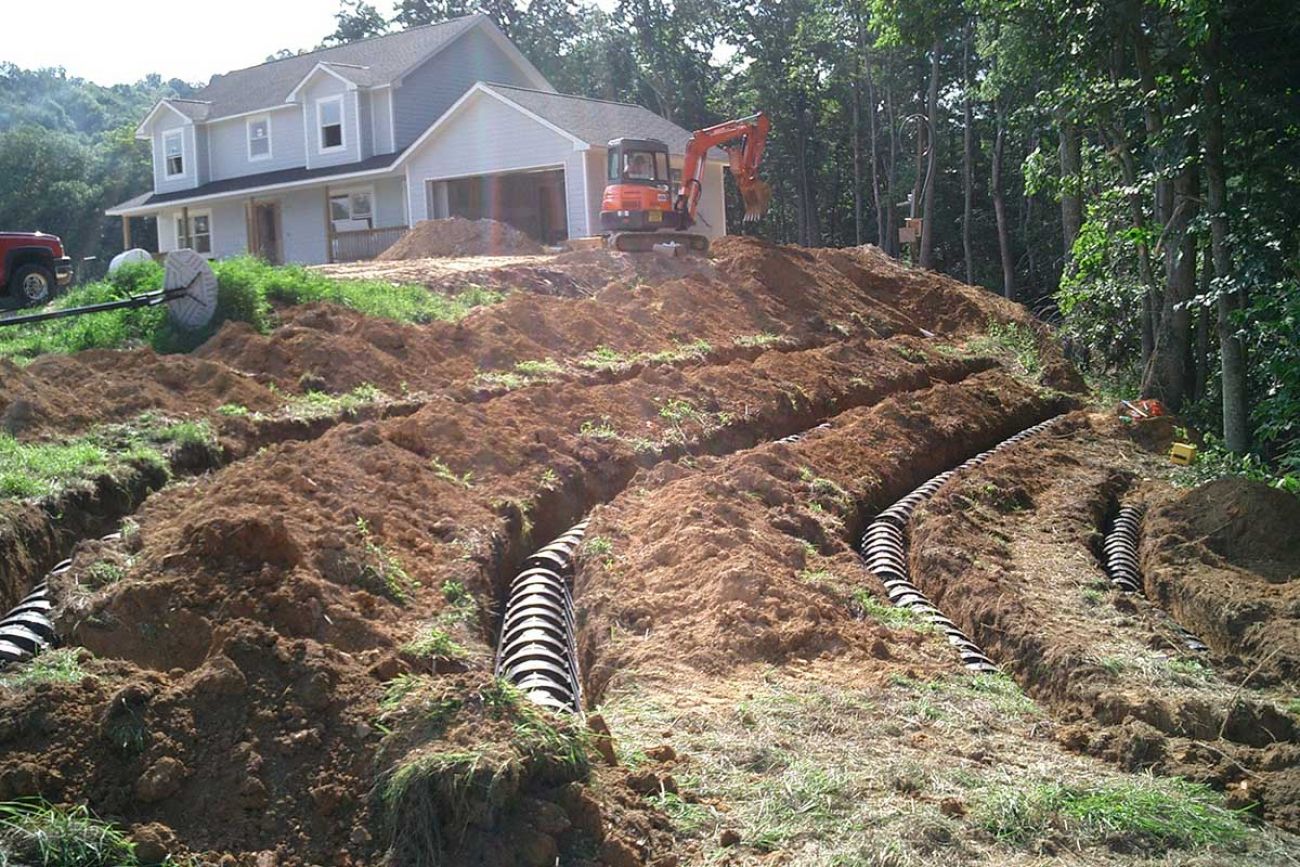 Septic system installation on a steep slope
