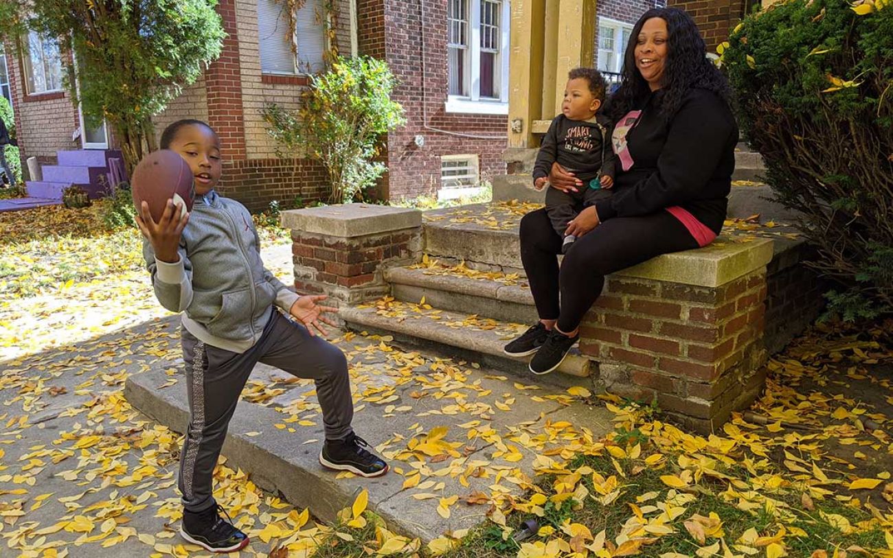 family in the front yard