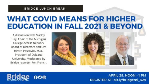 Ron French with Michigan College Access Network board chair Maddy Day and Oakland University President Ora Hirsch Pescovitz