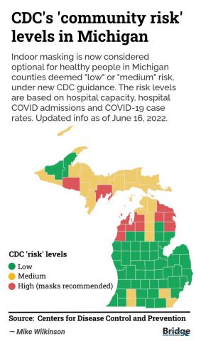 CDC "community levels" for COVID-19 risk as of June 16, 2022