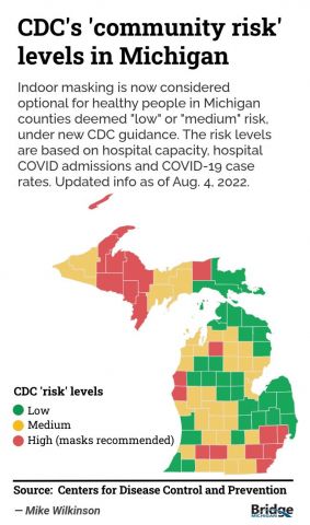 CDC COVID-19 risk levels, by county, as of Aug. 4
