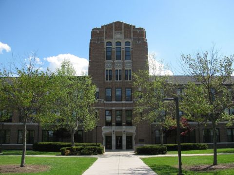 building on Central Michigan University's campus on a sunny day