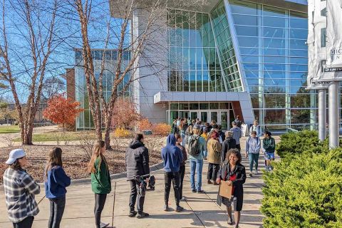 people line up to vote up Michigan State University