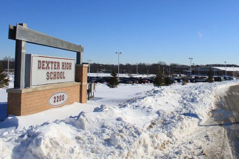 dexter high school on a snowy day
