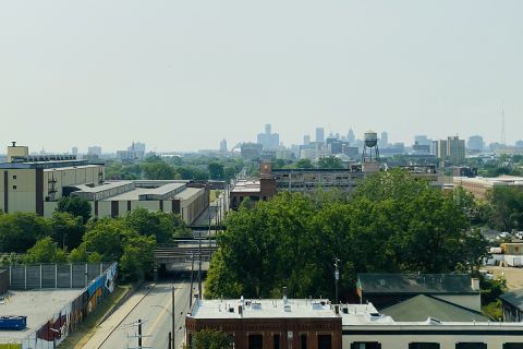 hazy skyline in Detroit 