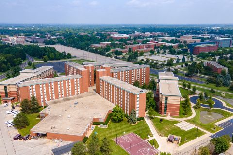 aerial view of Central Michigan University campus