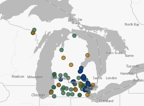 screenshot of Map of Michigan contaminated sites