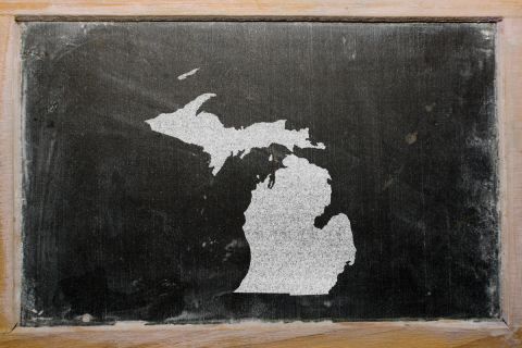 Michigan outline on a chalkboard