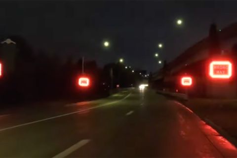 Flashing lights on a road