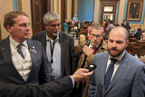 Republican Sen. Ed McBroom, left, and Democratic Sen. Jeremy Moss, 