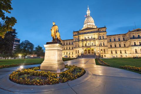 Michigan State Capitol during the evening