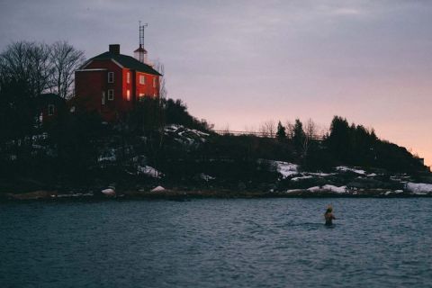 woman swimming in lake