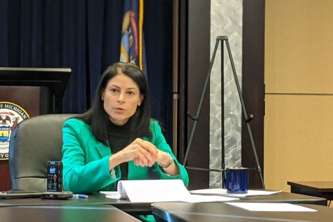 Michigan Attorney General Dana Nessel on a table