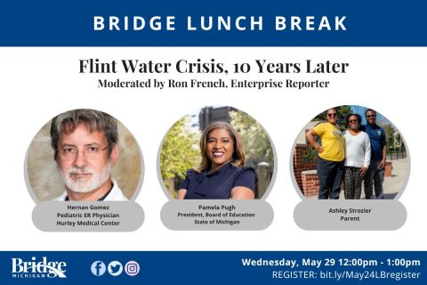 Flyer for lunch break with photos of speakers