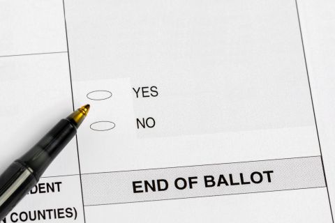 Election ballot with yes or no question and pen