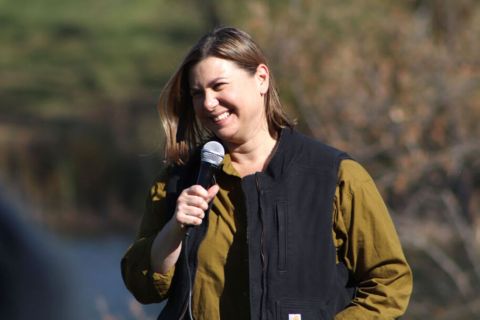 U.S. Rep. Elissa Slotkin speaking into a microphone