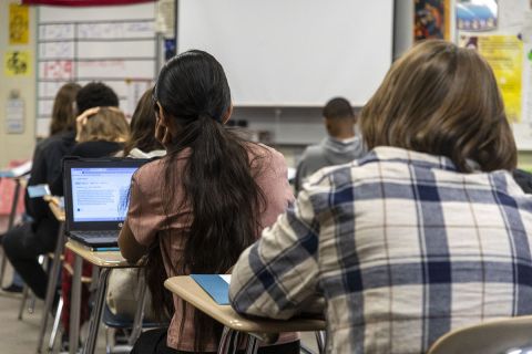 A seventh grade class learns at a Michigan school in the Holt Public School District on Tuesday, Jan. 28, 2025.