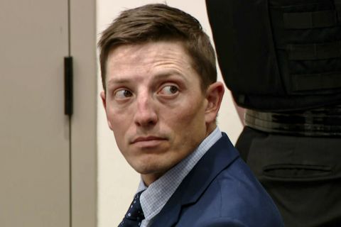 A close-up of Christopher Schurr in court. 