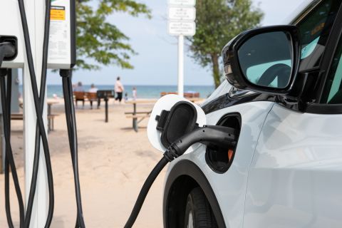 Chevy Bolt charging at beach during 2024 EV Road Trip