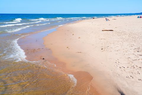 Views of a Lake Michigan beach. 