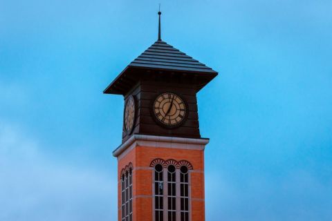 A clock tower at Grand Valley State University