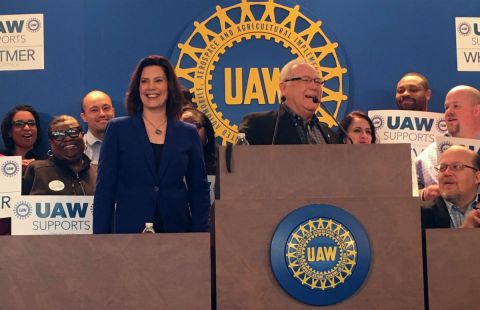 Gretchen Whitmer and UAW president Dennis Williams