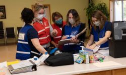 Staff from the LMAS Health Department in the Upper Peninsula readied for a vaccine clinic on Bois Blanc Island in March