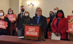 Sen. Rosemary Bayer and other Democrats at a press conference