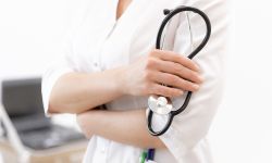 woman doctor hands hold phonendoscope.