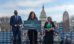 whitmer at a press conference 