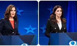 side by side photo of gretchen whitmer and tudor dixon