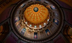  The interior of the dome of the Michigan capitol building.