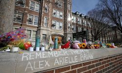 outside of Berkey Hall. it says "remember them alex, arielle, brian"